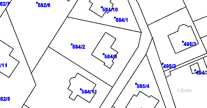 Parcela st. 584/9 v KÚ Vesec u Liberce, Katastrální mapa
