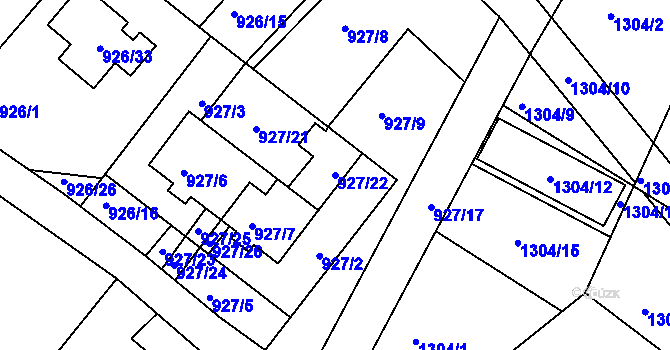 Parcela st. 927/22 v KÚ Vesec u Liberce, Katastrální mapa