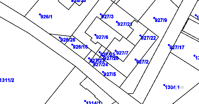 Parcela st. 927/25 v KÚ Vesec u Liberce, Katastrální mapa