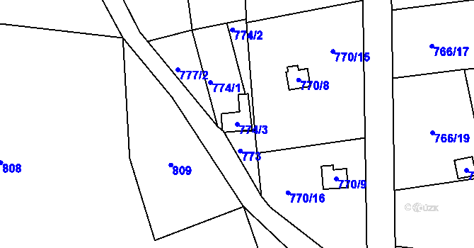 Parcela st. 774/3 v KÚ Vesec u Liberce, Katastrální mapa