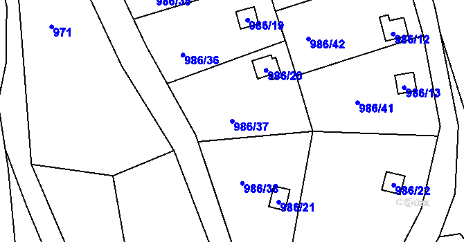 Parcela st. 986/37 v KÚ Vesec u Liberce, Katastrální mapa