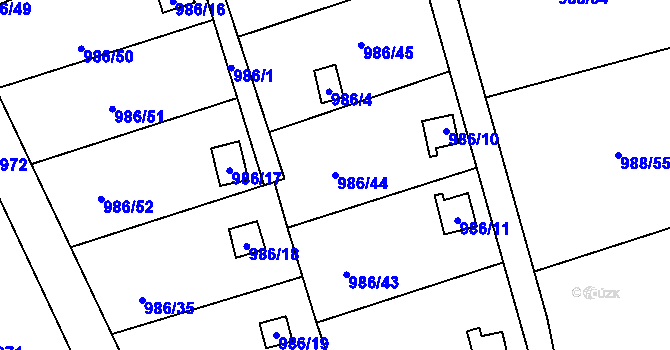 Parcela st. 986/44 v KÚ Vesec u Liberce, Katastrální mapa