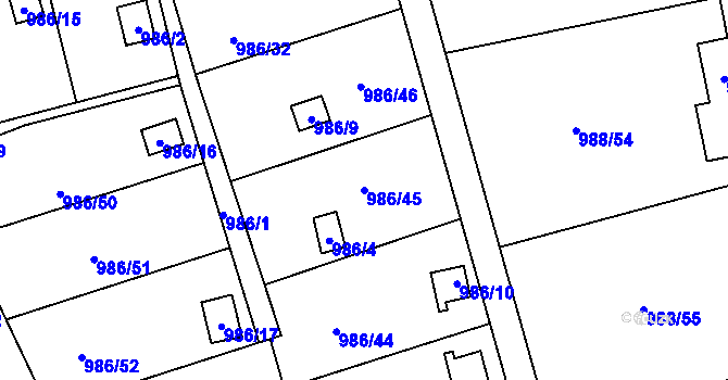 Parcela st. 986/45 v KÚ Vesec u Liberce, Katastrální mapa