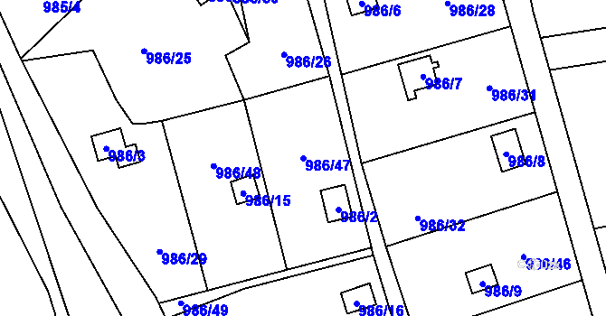 Parcela st. 986/47 v KÚ Vesec u Liberce, Katastrální mapa