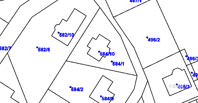 Parcela st. 584/10 v KÚ Vesec u Liberce, Katastrální mapa