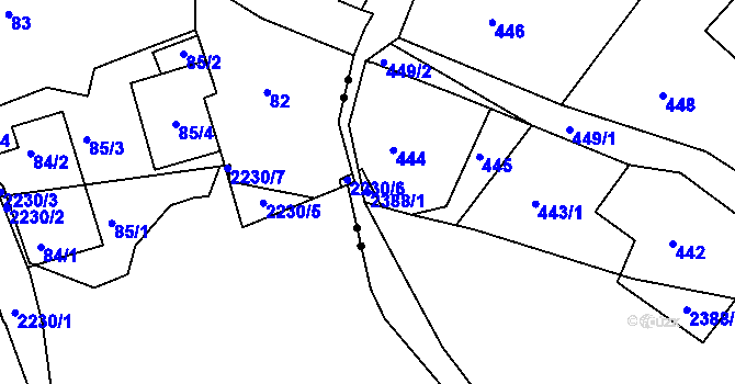 Parcela st. 2388/1 v KÚ Vesec u Liberce, Katastrální mapa