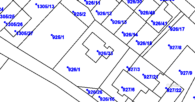 Parcela st. 926/33 v KÚ Vesec u Liberce, Katastrální mapa
