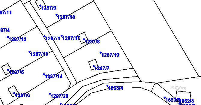 Parcela st. 1287/19 v KÚ Vesec u Liberce, Katastrální mapa