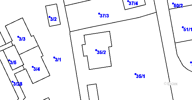 Parcela st. 35/2 v KÚ Vesec u Liberce, Katastrální mapa
