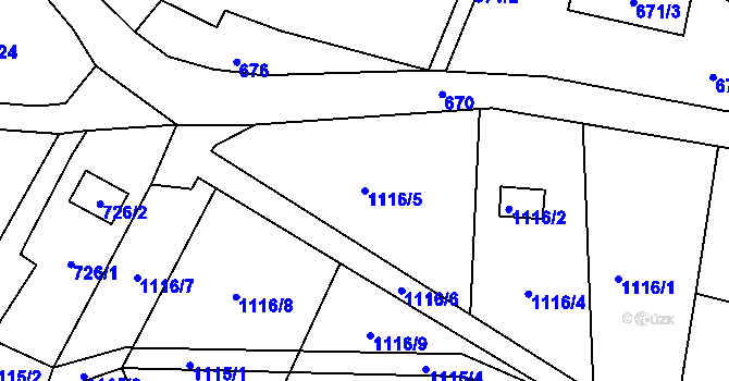 Parcela st. 1116/5 v KÚ Vesec u Liberce, Katastrální mapa