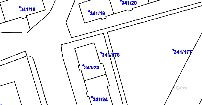Parcela st. 341/178 v KÚ Vesec u Liberce, Katastrální mapa