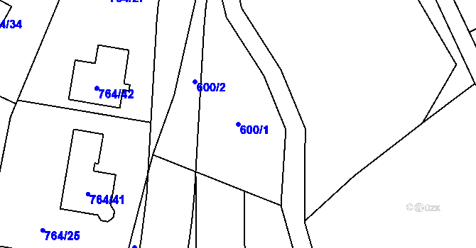 Parcela st. 600/1 v KÚ Vesec u Liberce, Katastrální mapa