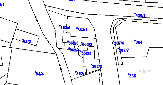 Parcela st. 363/2 v KÚ Vesec u Liberce, Katastrální mapa