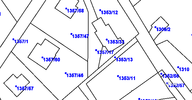 Parcela st. 1357/17 v KÚ Vesec u Liberce, Katastrální mapa