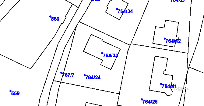 Parcela st. 764/33 v KÚ Vesec u Liberce, Katastrální mapa