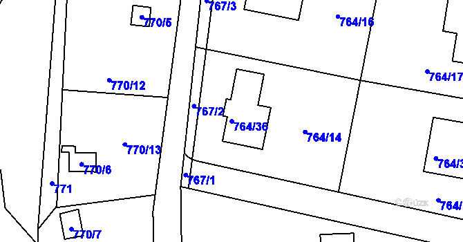 Parcela st. 764/36 v KÚ Vesec u Liberce, Katastrální mapa