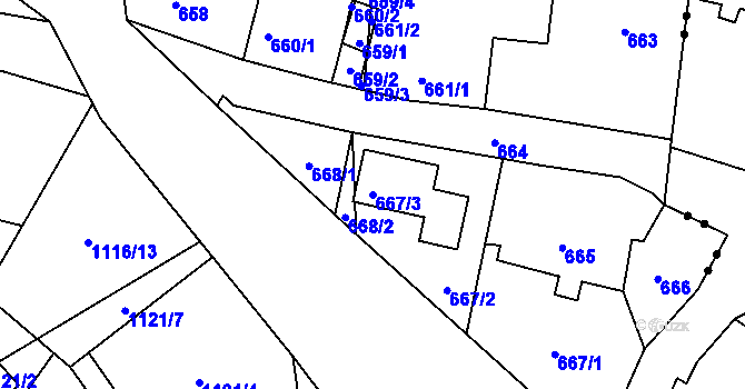 Parcela st. 667/3 v KÚ Vesec u Liberce, Katastrální mapa
