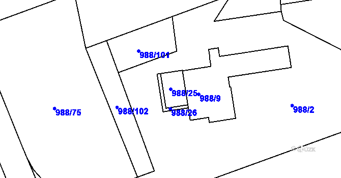 Parcela st. 988/25 v KÚ Vesec u Liberce, Katastrální mapa