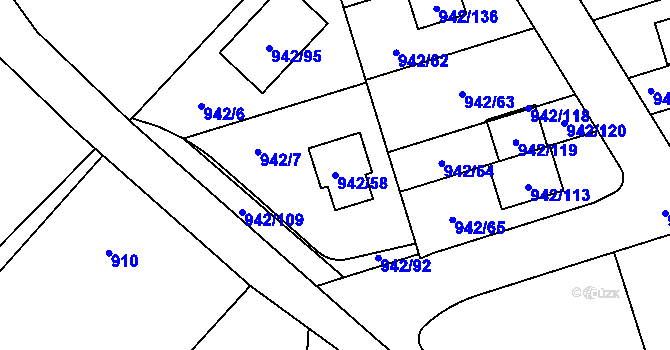 Parcela st. 942/58 v KÚ Vesec u Liberce, Katastrální mapa
