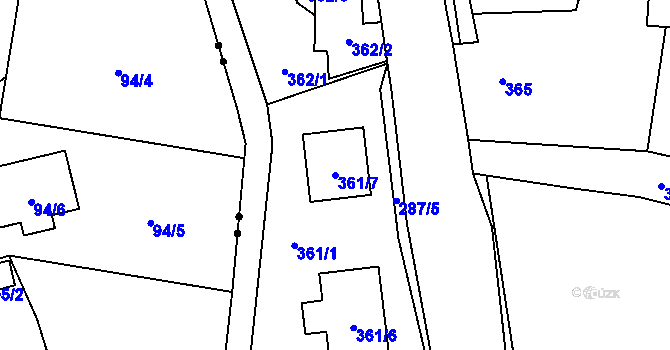 Parcela st. 361/7 v KÚ Vesec u Liberce, Katastrální mapa