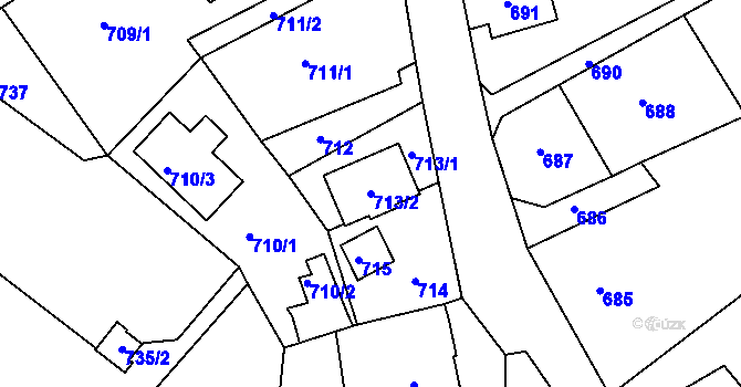 Parcela st. 713/2 v KÚ Vesec u Liberce, Katastrální mapa