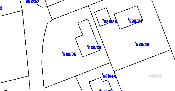 Parcela st. 988/36 v KÚ Vesec u Liberce, Katastrální mapa