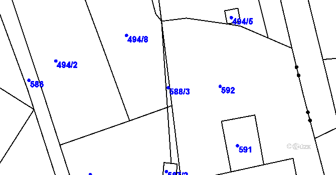 Parcela st. 588/3 v KÚ Vesec u Liberce, Katastrální mapa