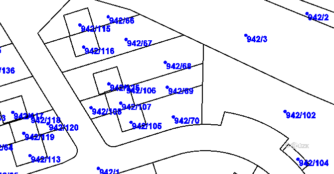 Parcela st. 942/69 v KÚ Vesec u Liberce, Katastrální mapa