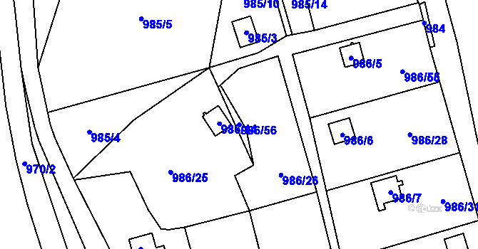Parcela st. 986/56 v KÚ Vesec u Liberce, Katastrální mapa