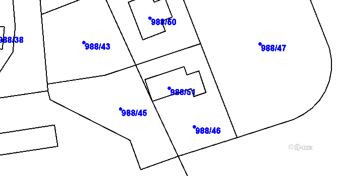Parcela st. 988/51 v KÚ Vesec u Liberce, Katastrální mapa