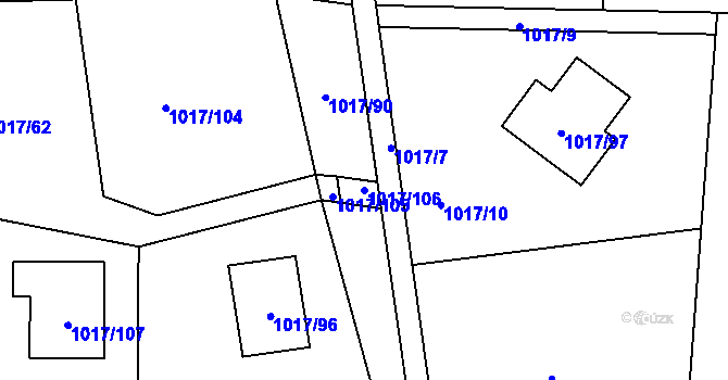 Parcela st. 1017/106 v KÚ Vesec u Liberce, Katastrální mapa