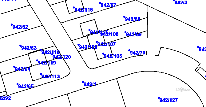 Parcela st. 942/105 v KÚ Vesec u Liberce, Katastrální mapa