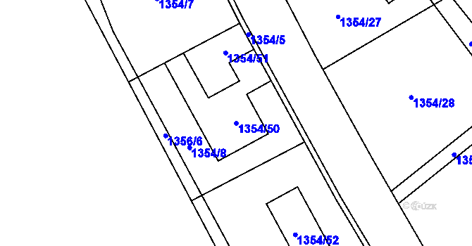 Parcela st. 1354/50 v KÚ Vesec u Liberce, Katastrální mapa