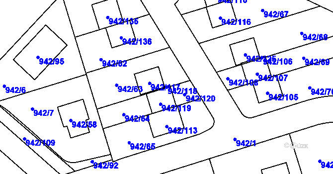 Parcela st. 942/118 v KÚ Vesec u Liberce, Katastrální mapa