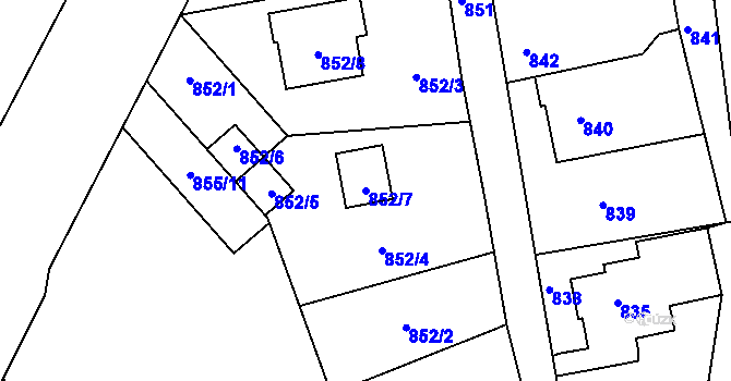 Parcela st. 852/7 v KÚ Vesec u Liberce, Katastrální mapa