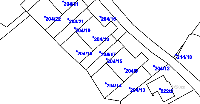 Parcela st. 204/17 v KÚ Vesec u Liberce, Katastrální mapa