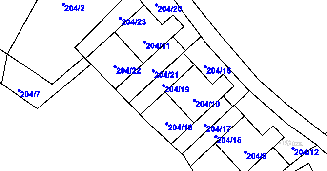 Parcela st. 204/19 v KÚ Vesec u Liberce, Katastrální mapa