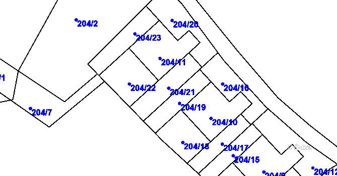 Parcela st. 204/21 v KÚ Vesec u Liberce, Katastrální mapa