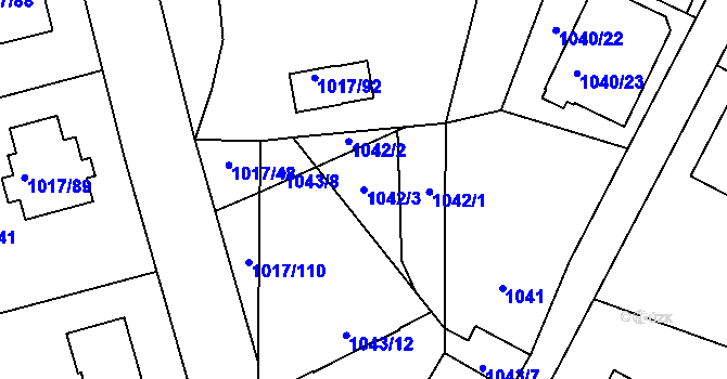Parcela st. 1042/3 v KÚ Vesec u Liberce, Katastrální mapa
