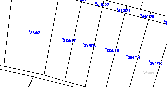 Parcela st. 284/16 v KÚ Buda, Katastrální mapa