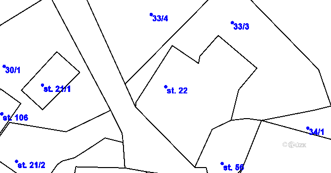 Parcela st. 22 v KÚ Veselá u Rokycan, Katastrální mapa