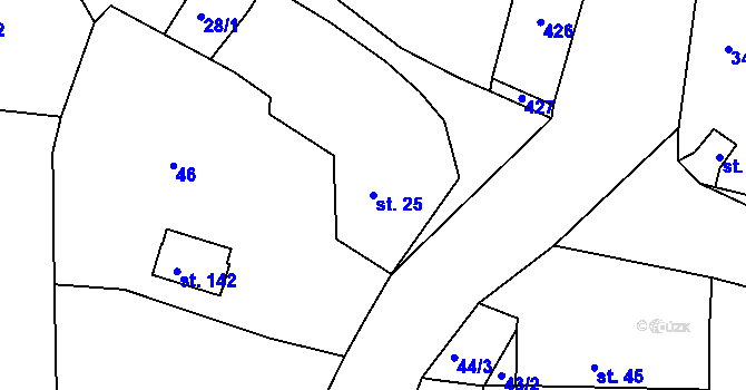 Parcela st. 25 v KÚ Veselá u Rokycan, Katastrální mapa