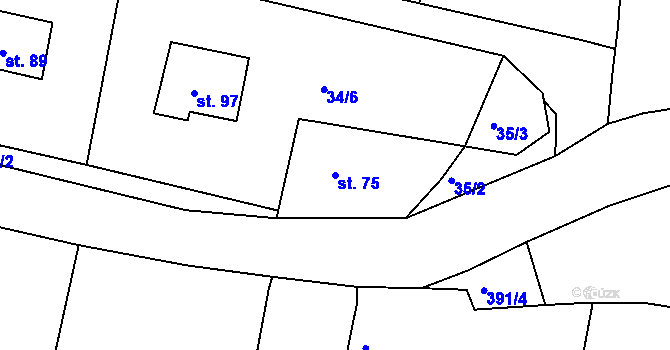 Parcela st. 75 v KÚ Veselá u Rokycan, Katastrální mapa
