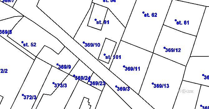 Parcela st. 101 v KÚ Veselá u Rokycan, Katastrální mapa