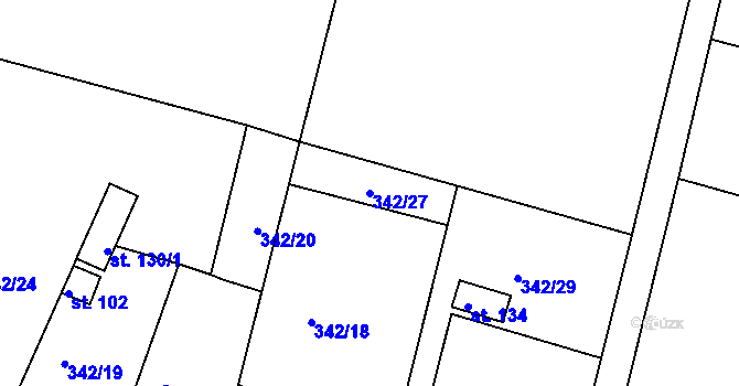 Parcela st. 342/27 v KÚ Veselá u Rokycan, Katastrální mapa