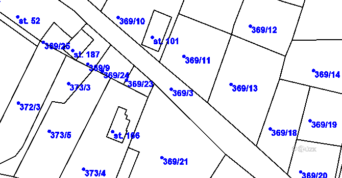 Parcela st. 369/3 v KÚ Veselá u Rokycan, Katastrální mapa
