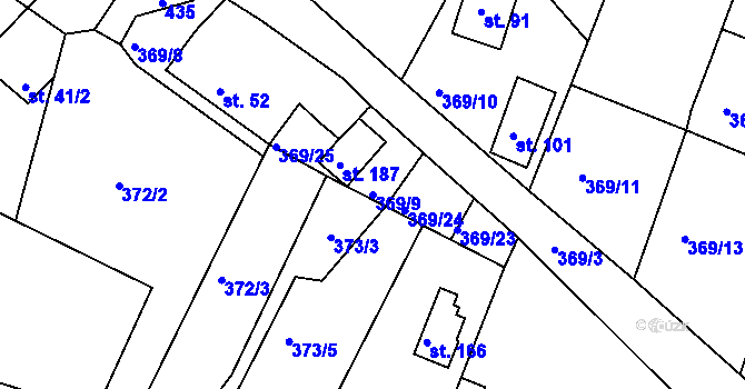 Parcela st. 369/9 v KÚ Veselá u Rokycan, Katastrální mapa