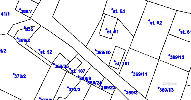Parcela st. 369/10 v KÚ Veselá u Rokycan, Katastrální mapa