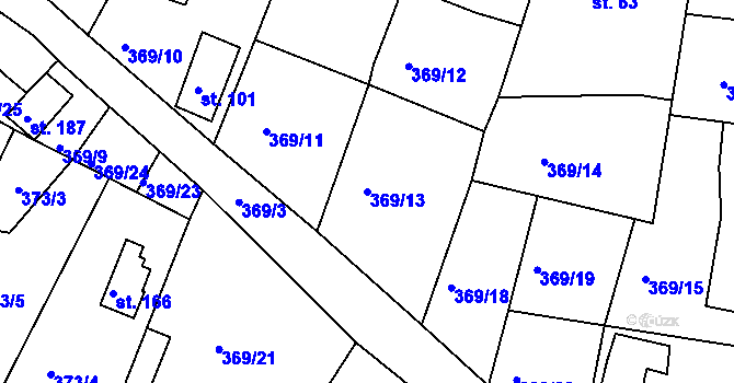 Parcela st. 369/13 v KÚ Veselá u Rokycan, Katastrální mapa