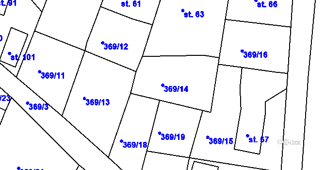 Parcela st. 369/14 v KÚ Veselá u Rokycan, Katastrální mapa